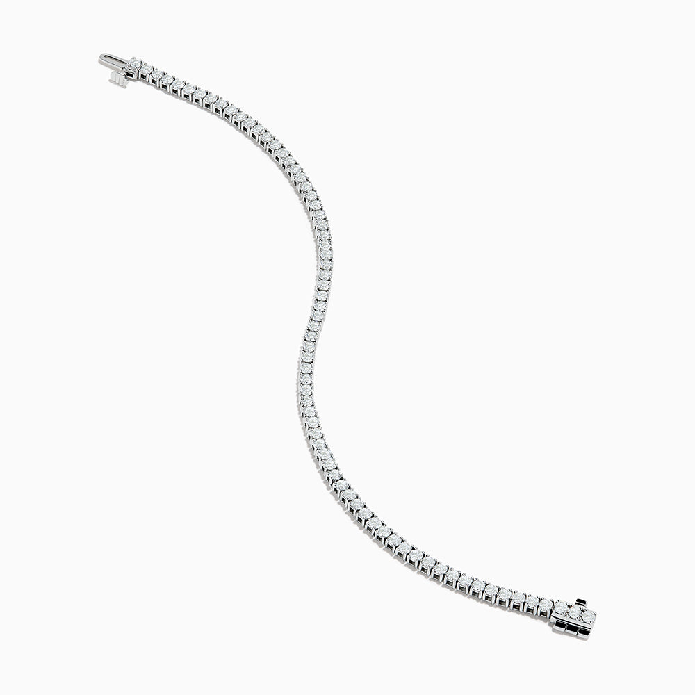 The Lab Grown Diamond 4.00 Carat Tennis Bracelet in 14K White Gold features a continuous row of round, sparkling white lab diamonds set in elegant white gold, shown against a plain white background.