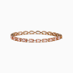The Blush 14K Rose Gold Morganite and Diamond Tennis Bracelet showcases a single row of square-cut light pink morganite gemstones and sparkling diamonds set closely around the rose gold band.