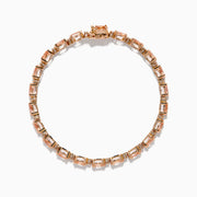 The Blush 14K Rose Gold Morganite and Diamond Tennis Bracelet showcases a single row of square-cut light pink morganite gemstones and sparkling diamonds set closely around the rose gold band.