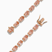 The Blush 14K Rose Gold Morganite and Diamond Tennis Bracelet showcases a single row of square-cut light pink morganite gemstones and sparkling diamonds set closely around the rose gold band.