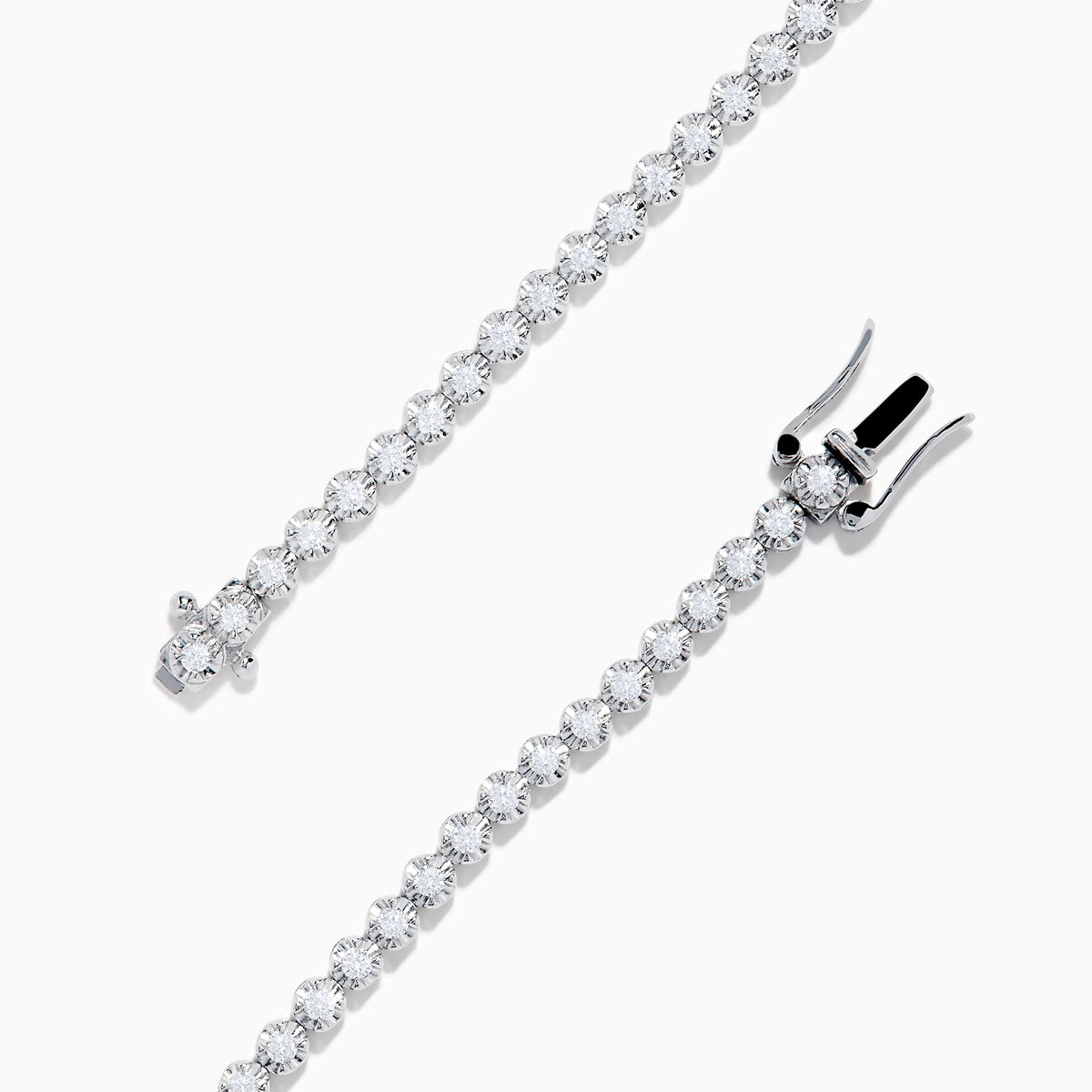 The 18K Two Tone Gold Yellow and White Diamond Bracelet features alternating round white stones and three central yellow diamond clusters, each encircled by white diamonds, secured with a reliable clasp.