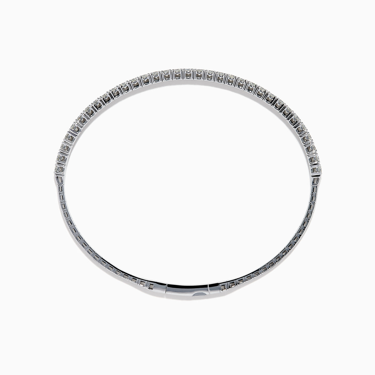 The 14K White Gold Flexible Diamond Bracelet features a slim, elegant design with a single row of sparkling diamonds set around its flexible band, shown against a white background.