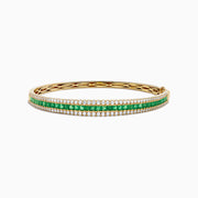 14K Yellow Gold Emerald and Diamond Channel-Set Bangle