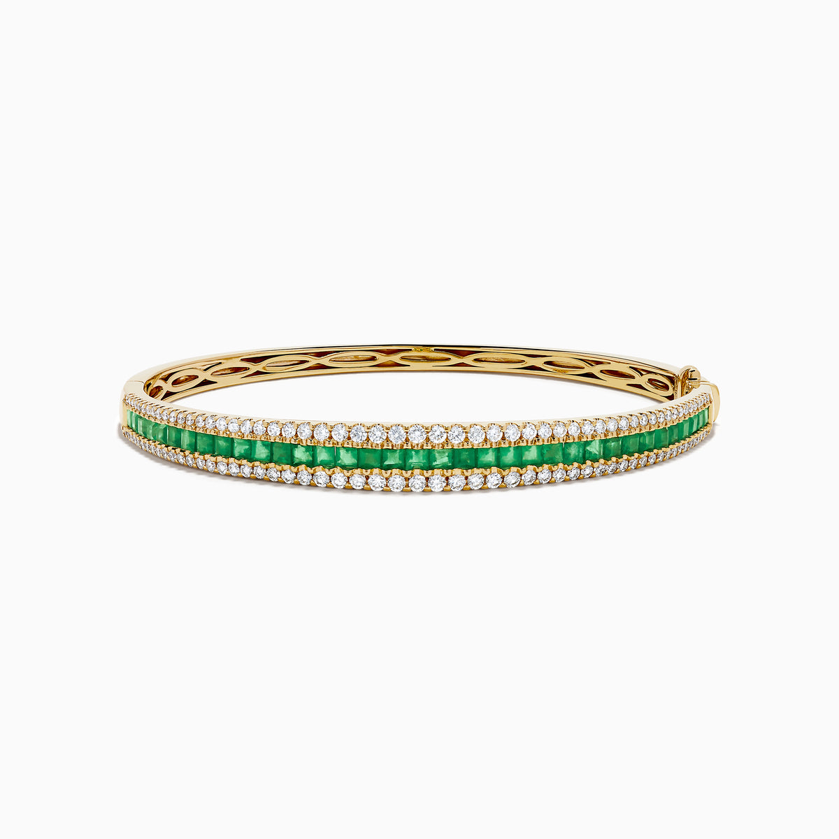 14K Yellow Gold Emerald and Diamond Channel-Set Bangle
