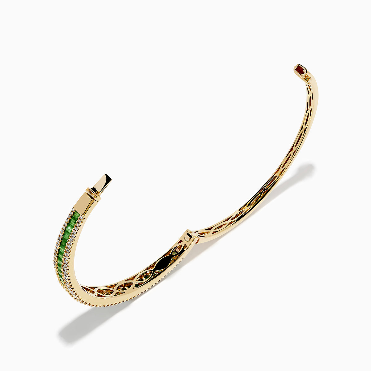 14K Yellow Gold Emerald and Diamond Channel-Set Bangle