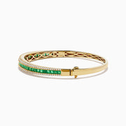 14K Yellow Gold Emerald and Diamond Channel-Set Bangle