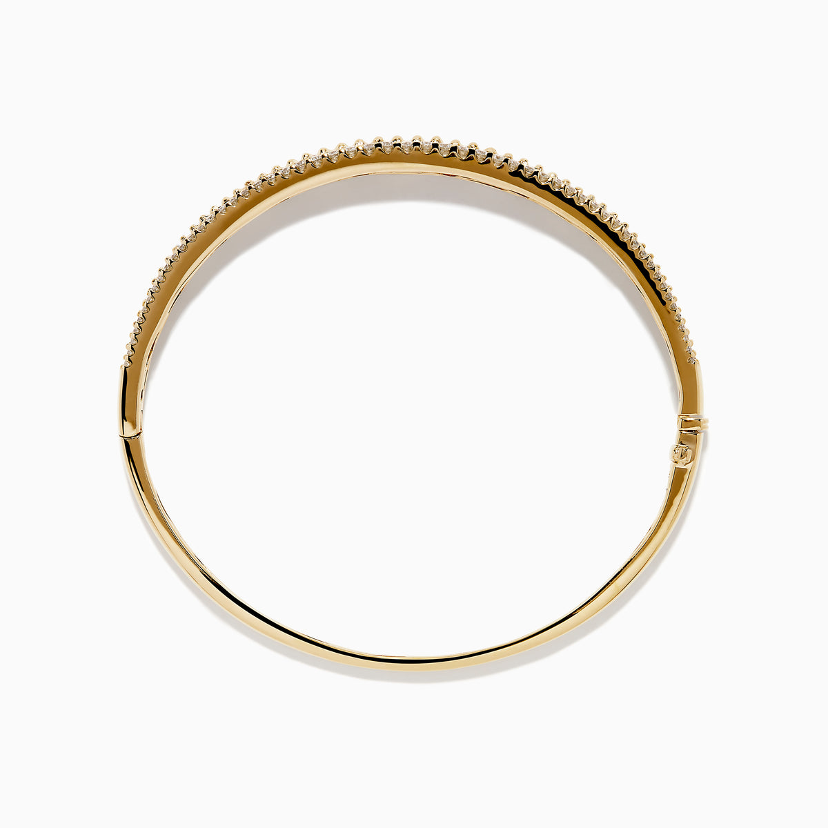 The Ruby Royale 14K Yellow Gold Ruby and Diamond Bangle features two rows of sparkling diamonds flanking a central row of square-cut rubies for a symmetrical, elegant design.
