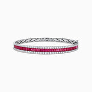 14K White Gold Ruby and Diamond Three-Row Channel-Set Bangle
