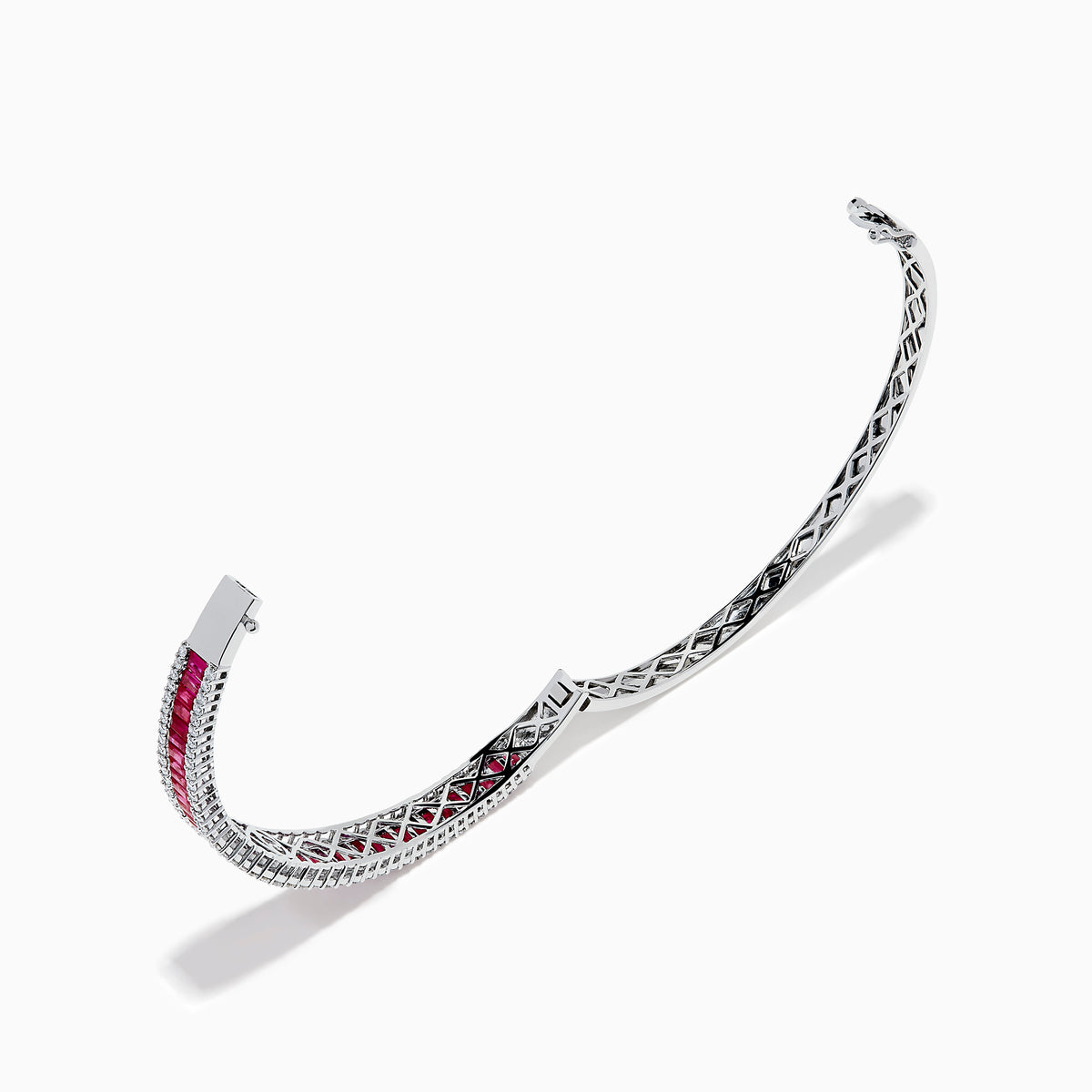 14K White Gold Ruby and Diamond Three-Row Channel-Set Bangle