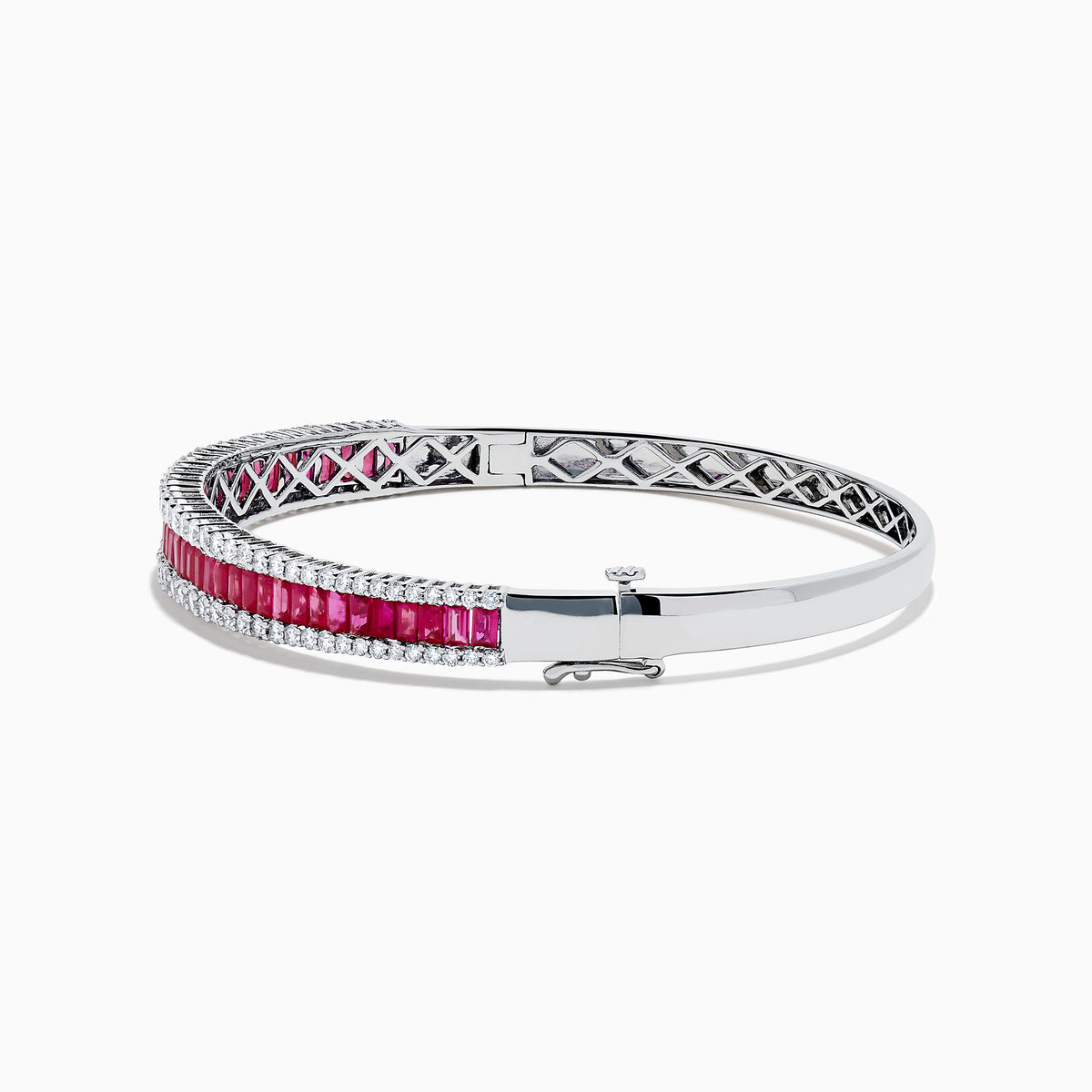 14K White Gold Ruby and Diamond Three-Row Channel-Set Bangle