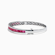 14K White Gold Ruby and Diamond Three-Row Channel-Set Bangle
