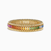The Watercolors 14K Yellow Gold Multi Sapphire Stretch Bracelet features rectangular sapphires in a vibrant rainbow pattern set in yellow gold.