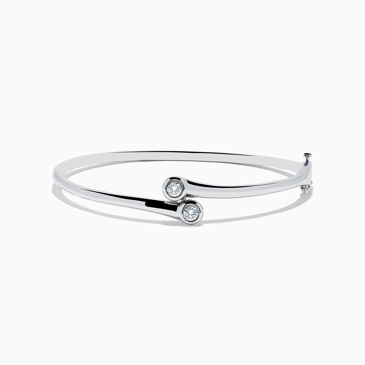 The Pave Classica 14K White Gold Two-of-Us Diamond Bangle features two round bezel-set diamonds at the open ends, showcased on a plain white background.