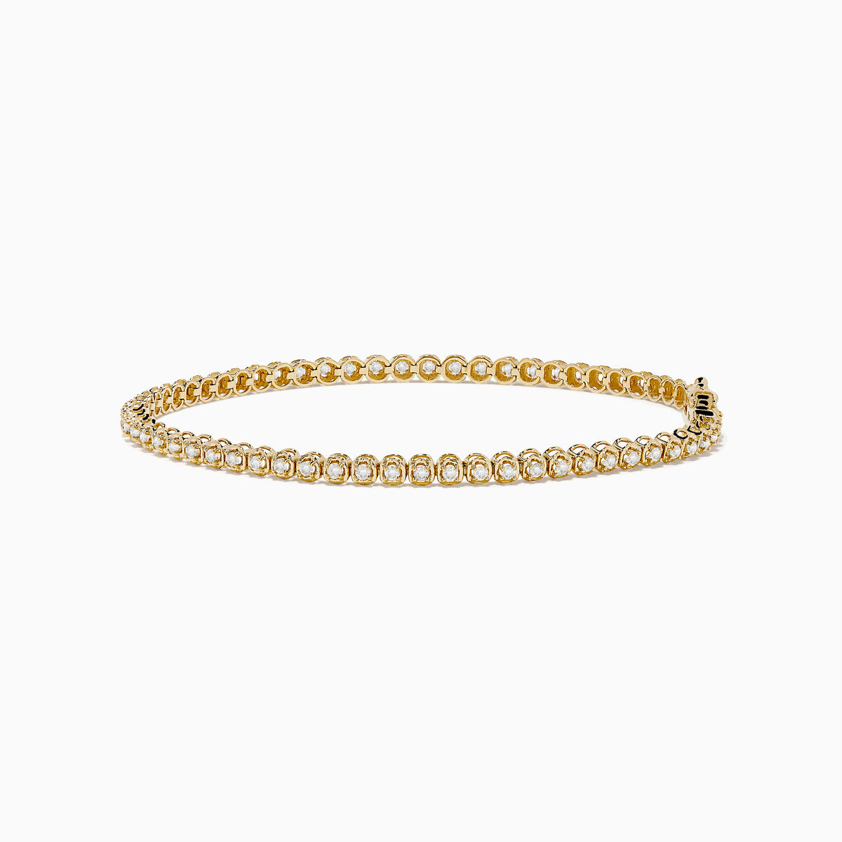 The 14K Yellow Gold 1.0 Ct. Diamond Tennis Bracelet showcases a single row of round white diamonds in individual settings, presented on a plain white background.