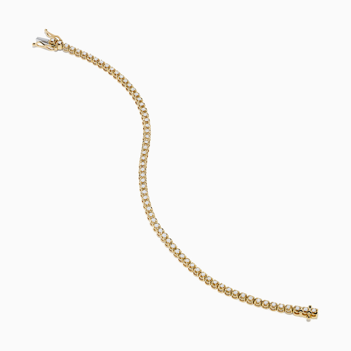 The 14K Yellow Gold 1.0 Ct. Diamond Tennis Bracelet showcases a single row of round white diamonds in individual settings, presented on a plain white background.