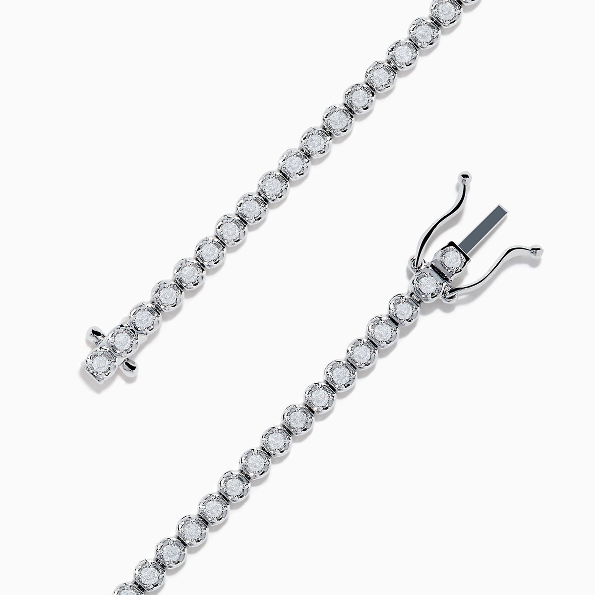 The 14K White Gold 1.0 Ct. Diamond Tennis Bracelet showcases a single row of round sparkling diamonds set in a lustrous white gold band, displayed against a plain white background.