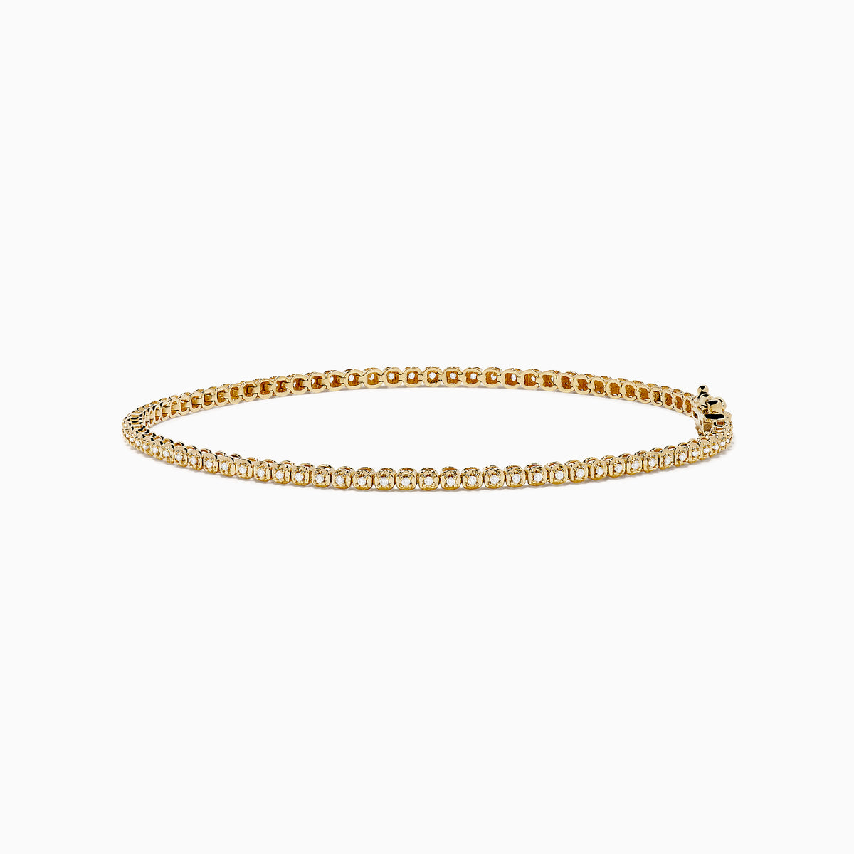 The 14K Yellow Gold 0.25 Ct. Diamond Tennis Bracelet features small, evenly spaced round diamonds and is displayed on a white background.