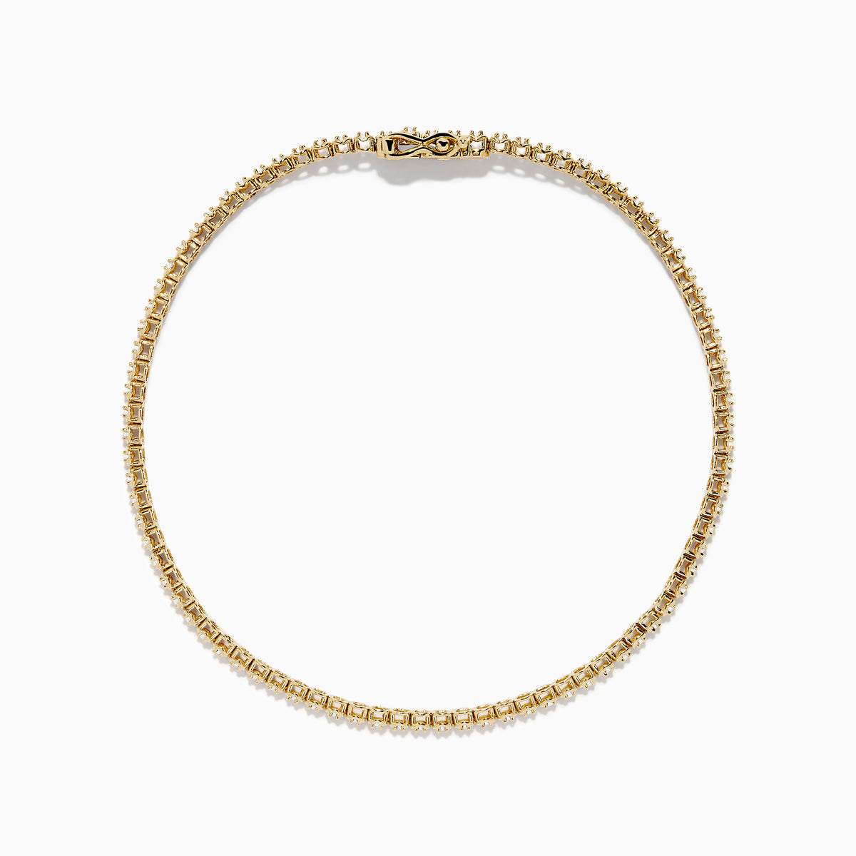 The 14K Yellow Gold 0.25 Ct. Diamond Tennis Bracelet features small, evenly spaced round diamonds and is displayed on a white background.