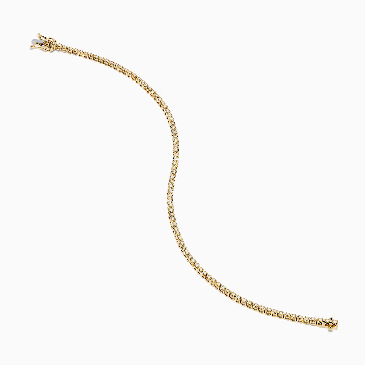 The 14K Yellow Gold 0.25 Ct. Diamond Tennis Bracelet features small, evenly spaced round diamonds and is displayed on a white background.
