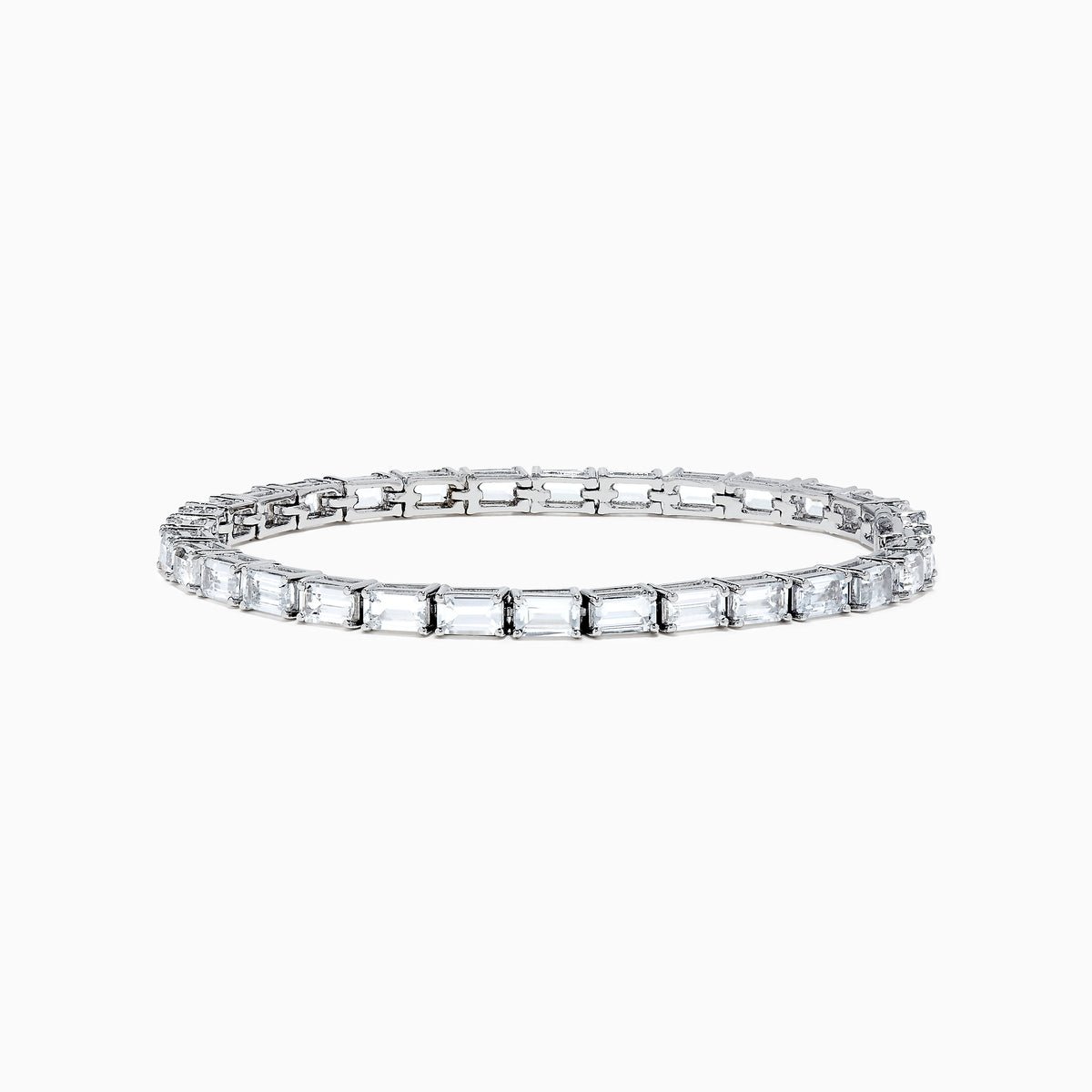 A 14K White Gold White Sapphire Tennis Bracelet with rectangular clear sapphires in individual links, shown on a plain white background.