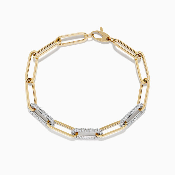 Duo 14k Two-Tone Gold Paperclip Pave Diamond Bracelet