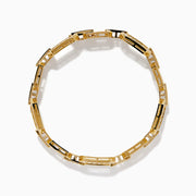 The D'Oro 14K Yellow Gold Diamond Bracelet features large rectangular links adorned with rows of sparkling diamonds, showcased against a white background.