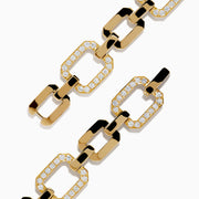 The D'Oro 14K Yellow Gold Diamond Bracelet features large rectangular links adorned with rows of sparkling diamonds, showcased against a white background.