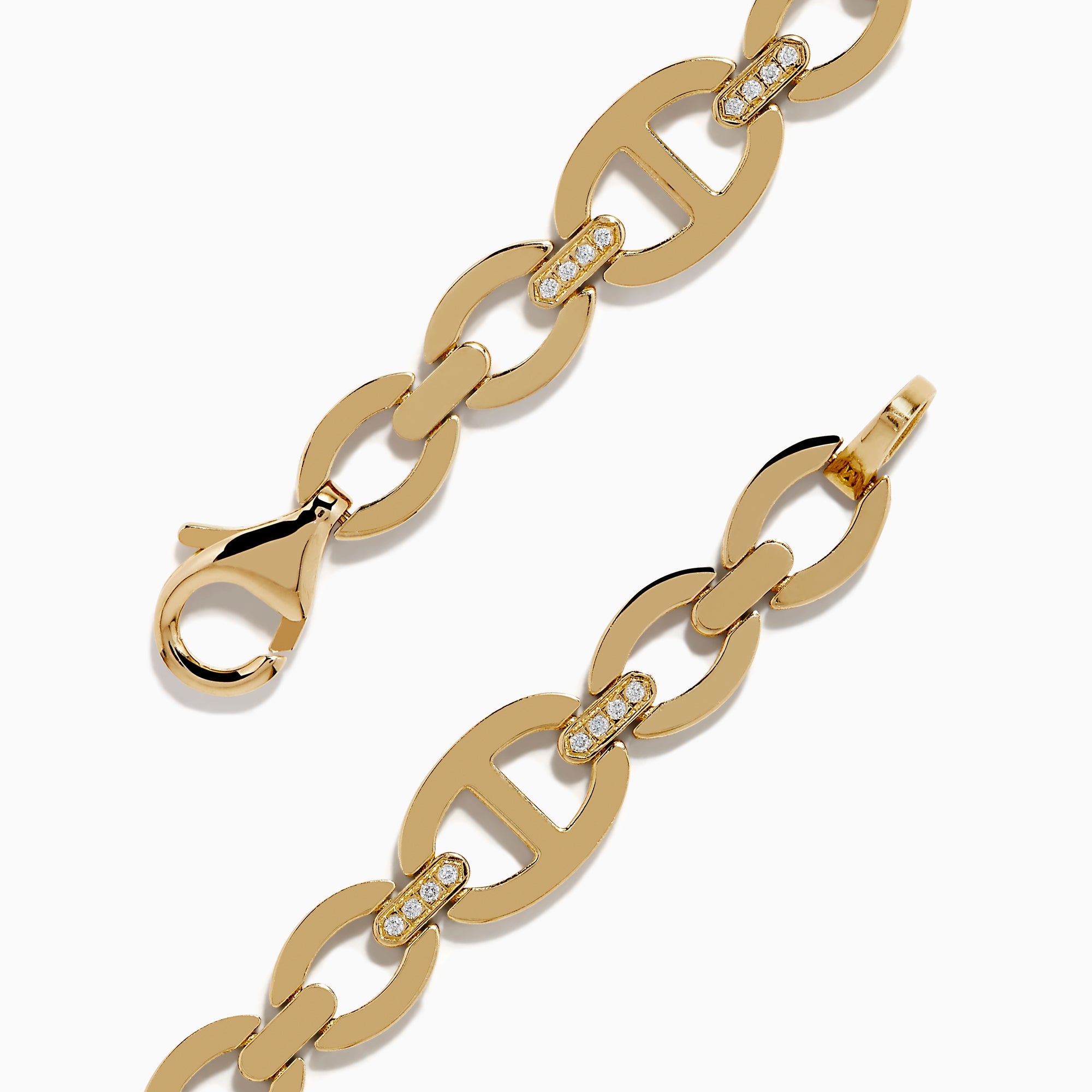 The D'Oro 14K Yellow Gold Chain Link Diamond Bracelet features interlocking oval links and embedded diamonds for a luxurious, elegant look.
