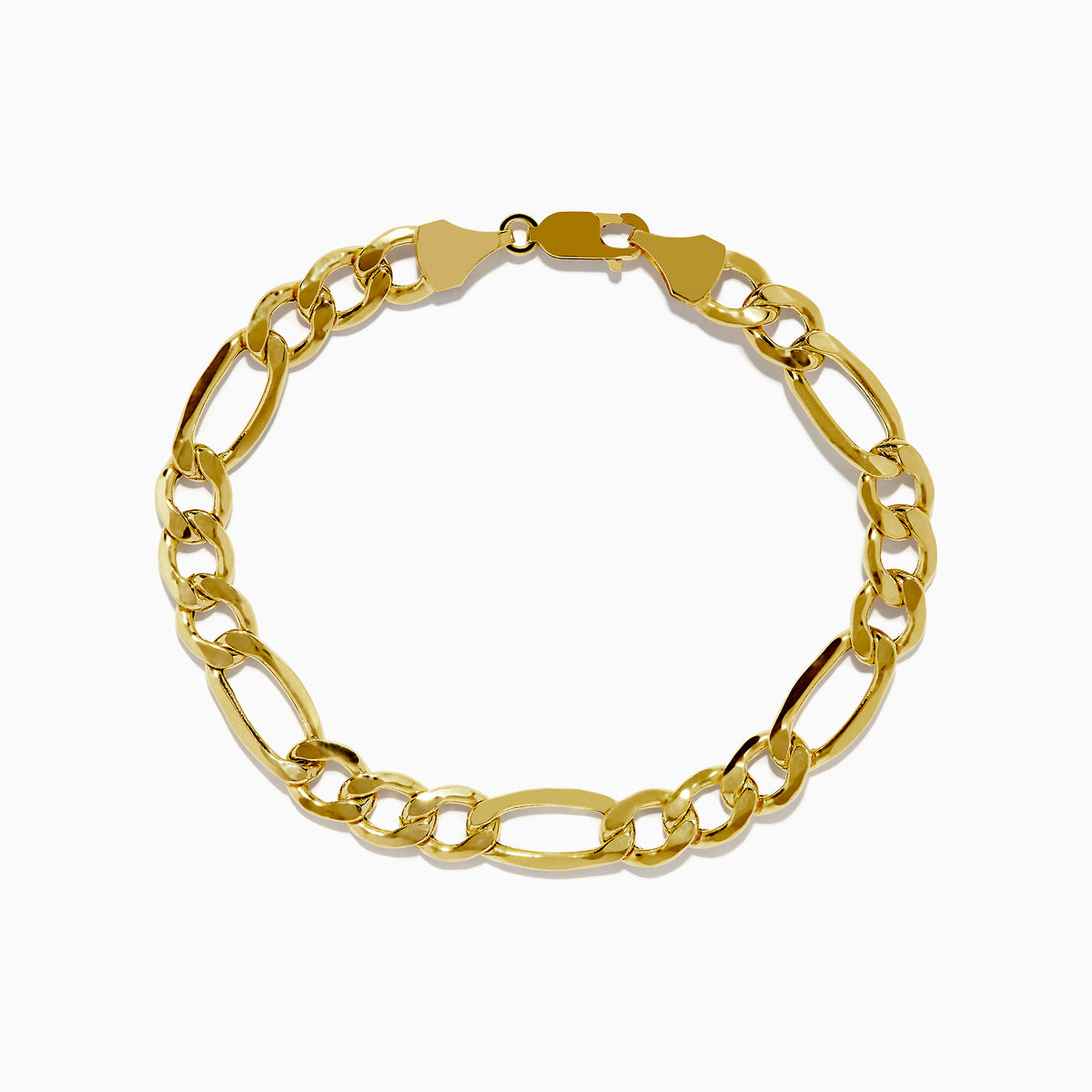 Men’s 14K yellow gold Figaro chain link bracelet, 9 long, features oval and round links with a lobster clasp, shown on a white background.