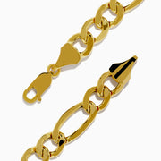 Men’s 14K yellow gold Figaro chain link bracelet, 9 long, features oval and round links with a lobster clasp, shown on a white background.