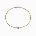 A 14K yellow gold open heart solid glitter chain ankle bracelet, 10 in length, displayed against a plain white background.
