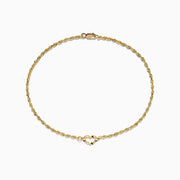 A 14K yellow gold open heart solid glitter chain ankle bracelet, 10 in length, displayed against a plain white background.