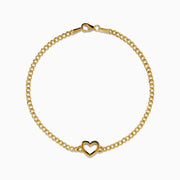 The 14K Yellow Gold Heart Curb Chain Bracelet features a delicate heart-shaped charm on a classic curb chain, shown on a plain white background.