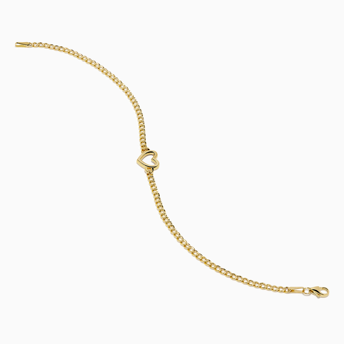The 14K Yellow Gold Heart Curb Chain Bracelet features a delicate heart-shaped charm on a classic curb chain, shown on a plain white background.