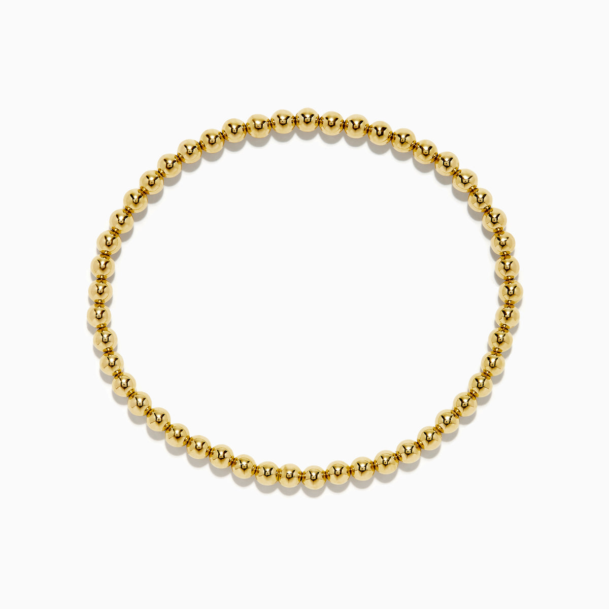 The 14K Yellow Gold Bead Bracelet features smooth, shiny, uniformly sized beads arranged in a circle on a white background.