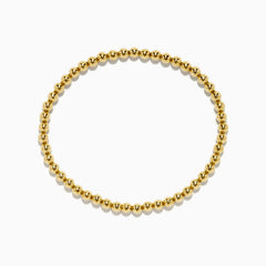 The 14K Yellow Gold Bead Bracelet features smooth, shiny, uniformly sized beads arranged in a circle on a white background.