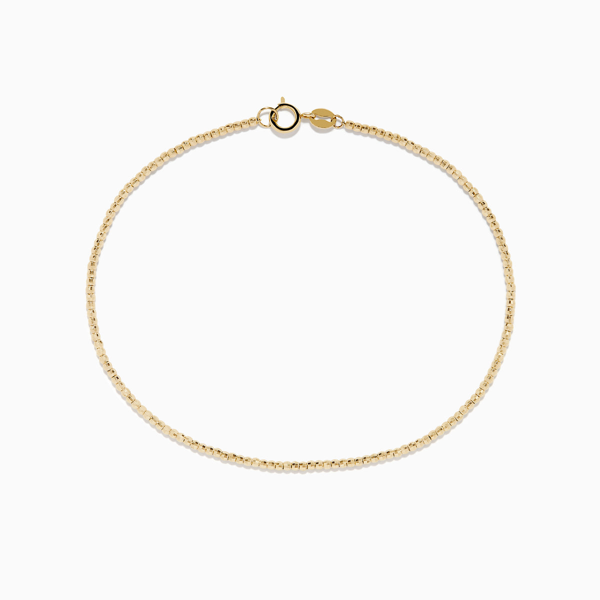 The 14K Yellow Gold Bead Bracelet features a delicate gold chain and small round clasp, shown on a plain white background.