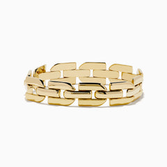 The 14K Yellow Gold Hollow Link Bracelet features thick, interlocking rectangular links with smooth, polished surfaces, shown against a white background.