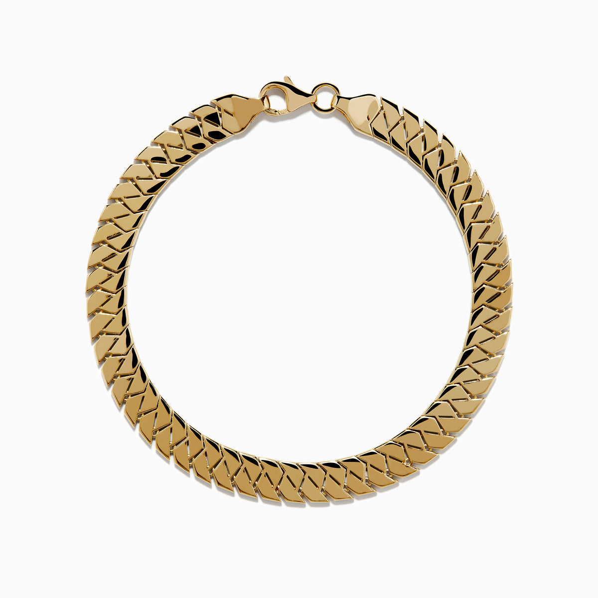 The 14K Yellow Gold Bypass Stampato Bracelet features a gold-toned, flat design with a box clasp, shown against a white background.
