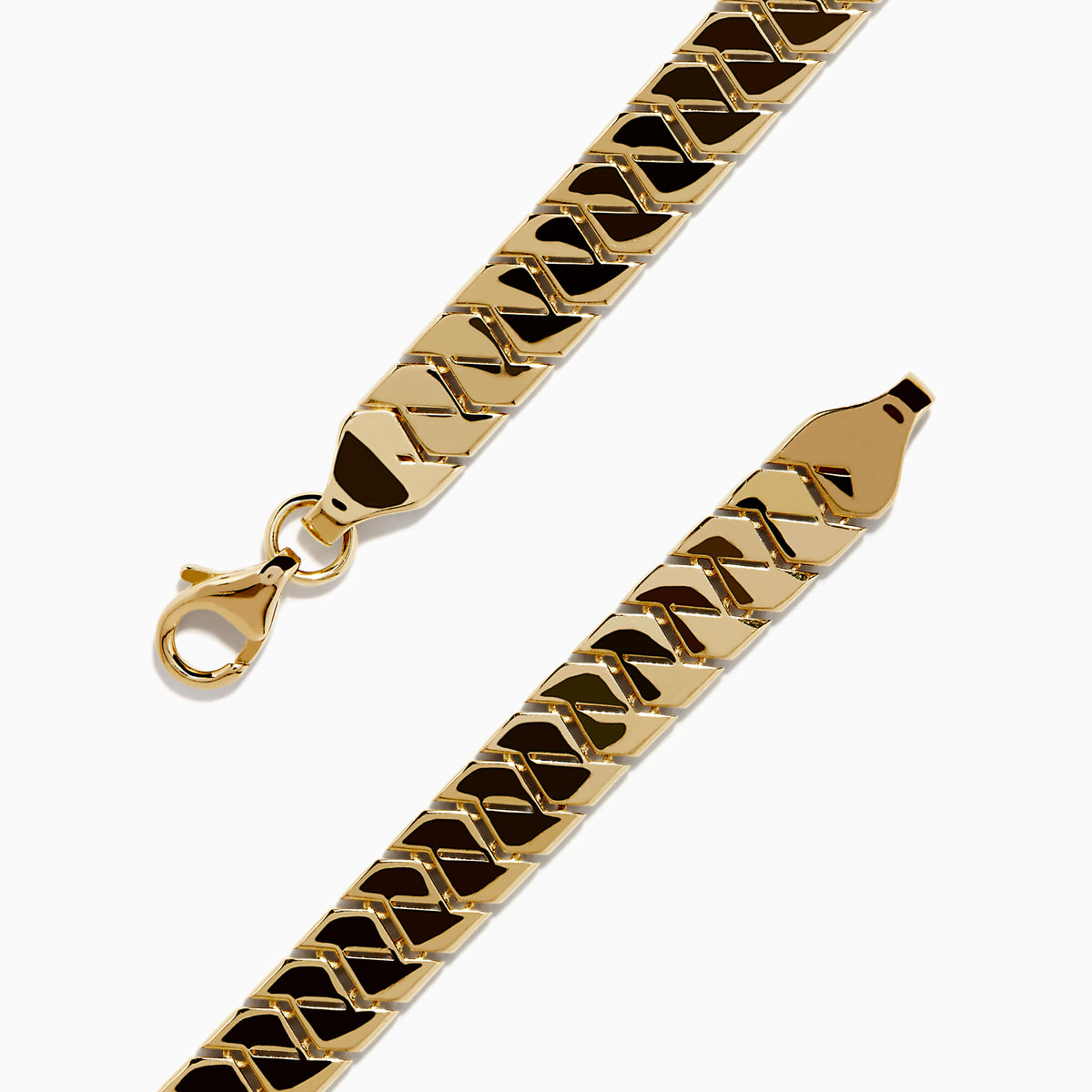 The 14K Yellow Gold Bypass Stampato Bracelet features a gold-toned, flat design with a box clasp, shown against a white background.