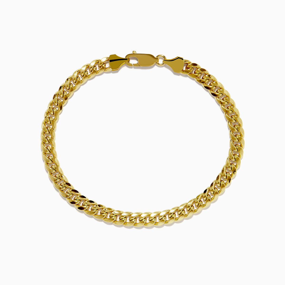 Mens 14K yellow gold hollow curb chain link bracelet, 8 3/4, shown in a circular shape on a white background.