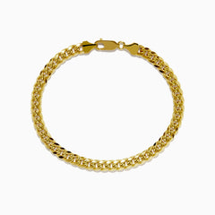 Mens 14K yellow gold hollow curb chain link bracelet, 8 3/4, shown in a circular shape on a white background.