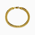 The Mens 14K Yellow Gold Hollow Curb Chain Link Bracelet, 8.5, features a lobster clasp and is shown in a circular shape against a plain white background.