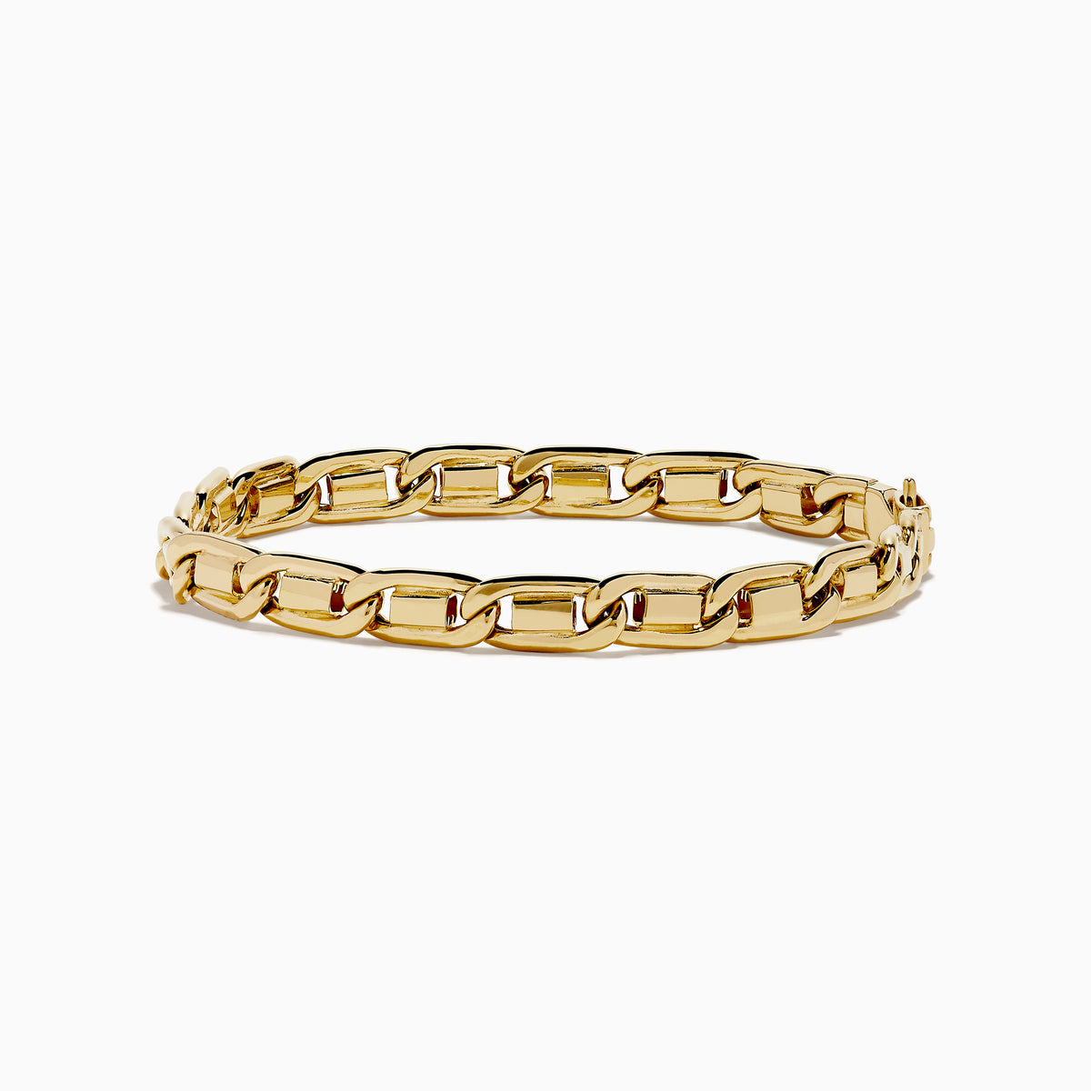 The Men's 14K Yellow Gold Mariner Chain Bracelet features medium-sized rectangular links in a continuous loop with a polished finish—an elegant accessory for any occasion.