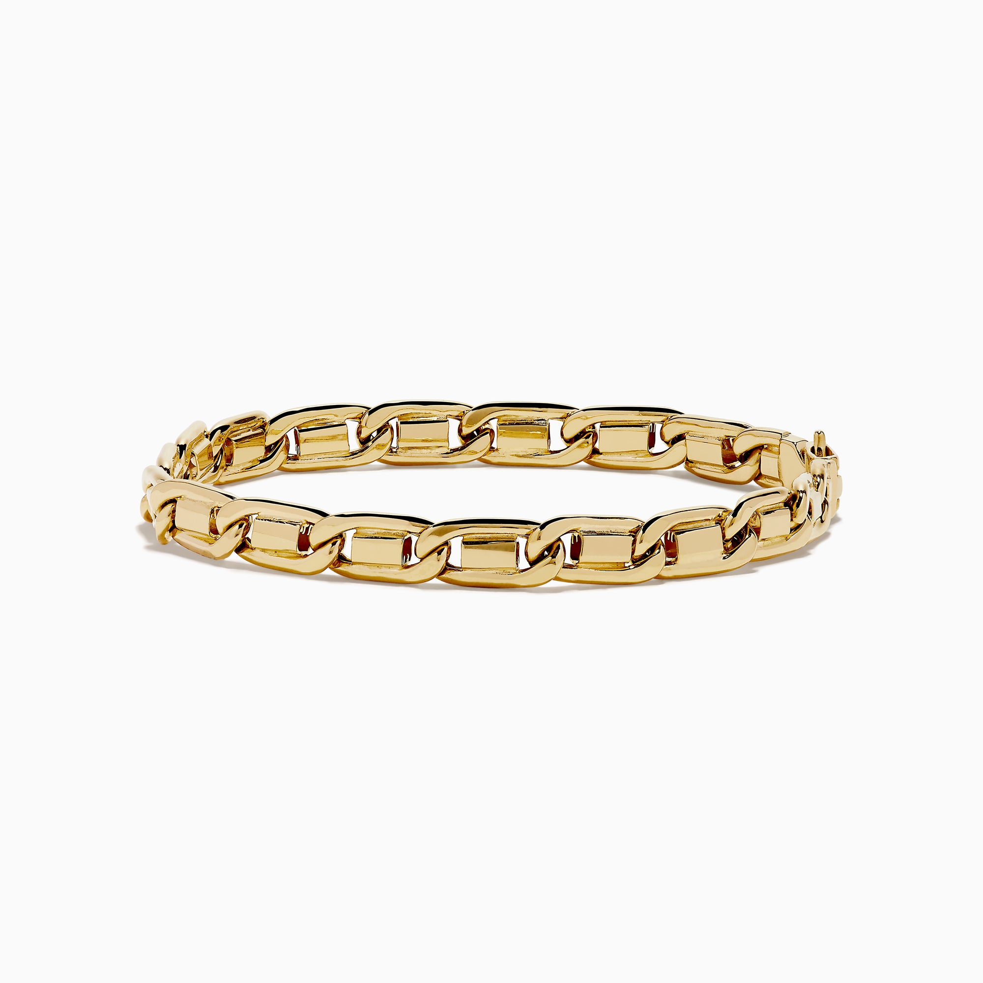 The Men's 14K Yellow Gold Mariner Chain Bracelet features medium-sized rectangular links in a continuous loop with a polished finish—an elegant accessory for any occasion.
