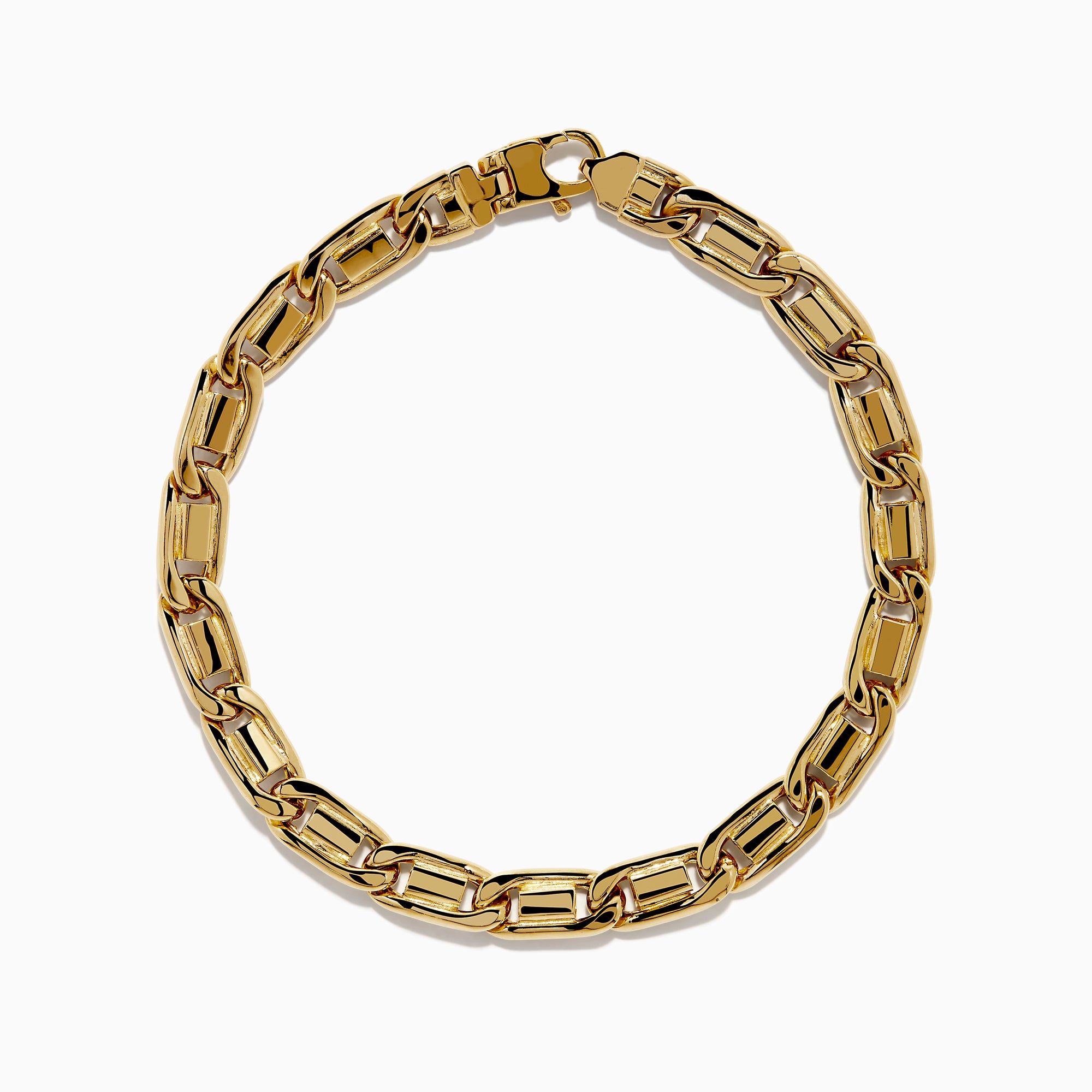 The Men's 14K Yellow Gold Mariner Chain Bracelet features medium-sized rectangular links in a continuous loop with a polished finish—an elegant accessory for any occasion.