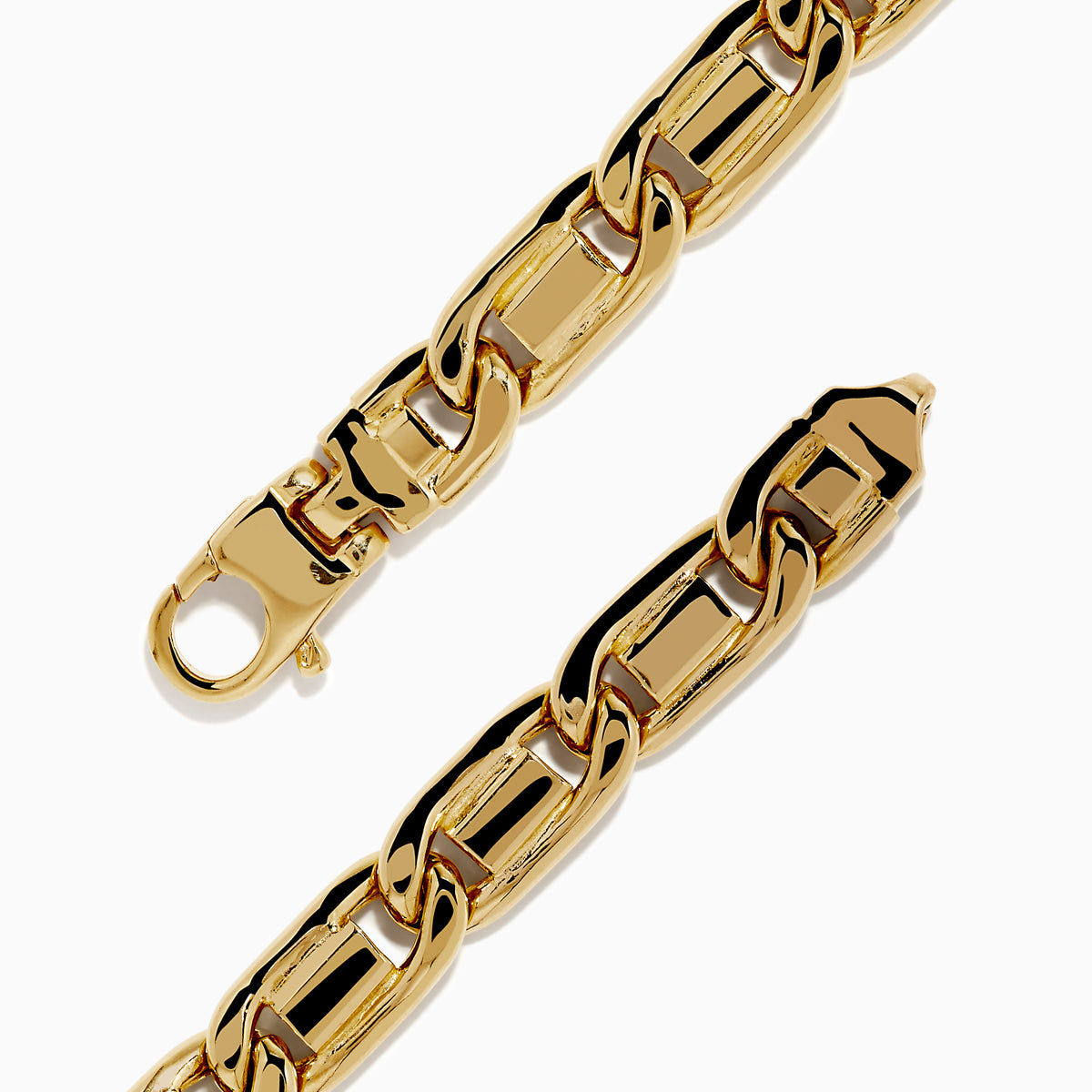 The Men's 14K Yellow Gold Mariner Chain Bracelet features medium-sized rectangular links in a continuous loop with a polished finish—an elegant accessory for any occasion.