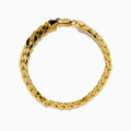 The 14K Yellow Gold Hollow Cuban Chain Bracelet features a flat curb link design and lobster clasp, displayed in a circular shape on a white background.