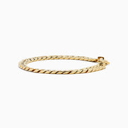 The 14K Yellow Gold Hollow Flat Cuban Chain Bracelet features a lobster clasp and is shown on a white background.