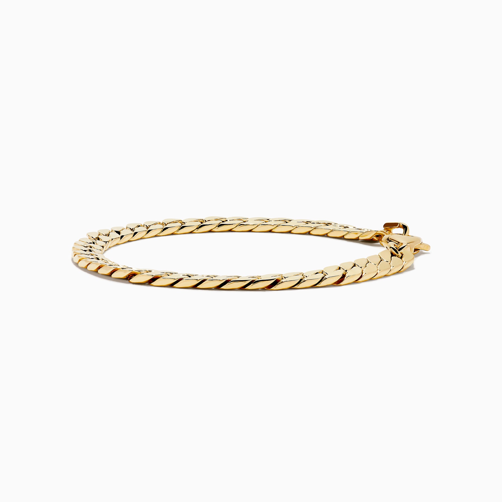 The 14K Yellow Gold Hollow Flat Cuban Chain Bracelet features a lobster clasp and is shown on a white background.